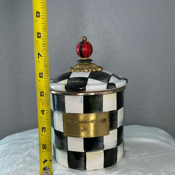 MacKenzie-Childs Black and White Checkered Canister with Colorful Knob - Picture 11 of 12